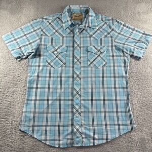 Wrangler Western Shirt Mens Large Blue Plaid Pearl Snap‎ Button Up Lightweight